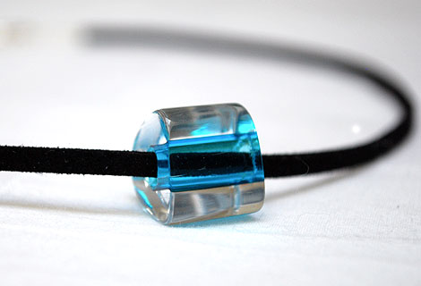 Beth blue glass pendant - Simple and chic prism glass pendant threaded onto black suede. Screw clasp.